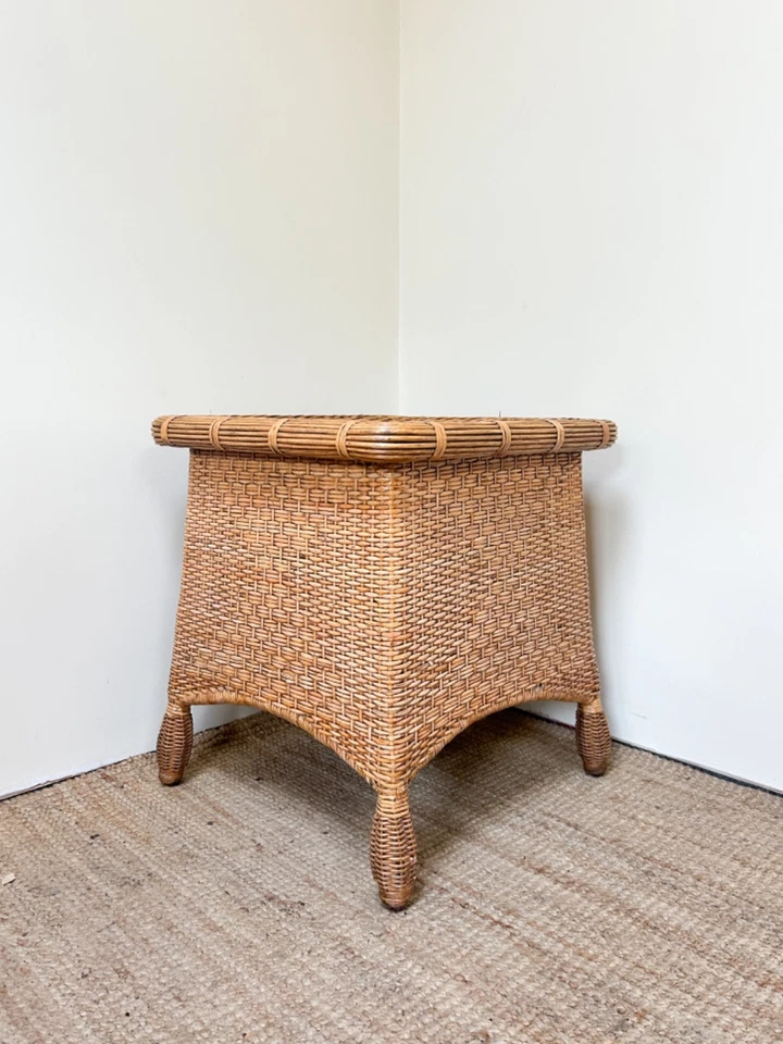 Vintage Woven Rattan Side Table – Square Occasional Table - Image 1 of 4