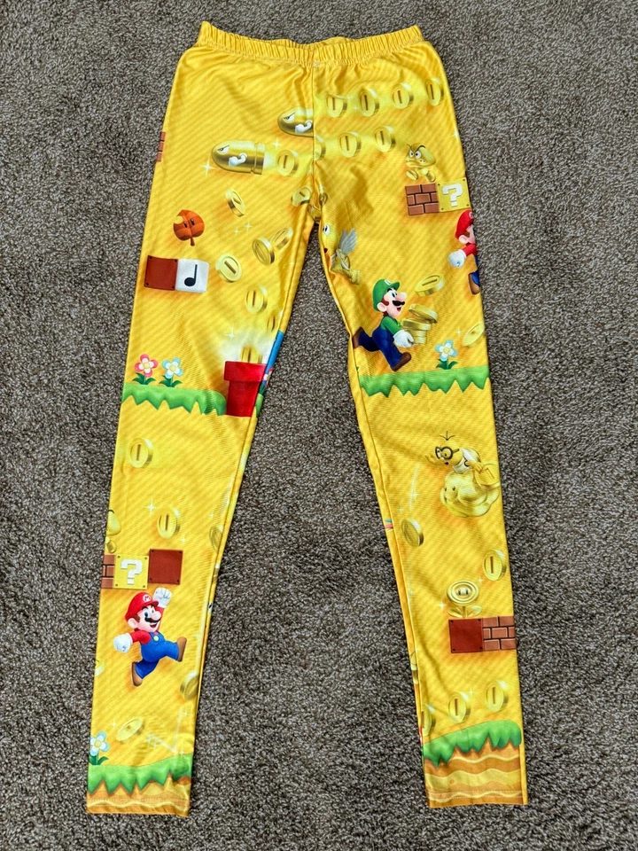 Super Mario Bros Leggings Mujer’s Pequeño Amarillo Videojuego Luigi Monedas Como Nuevo Foto 1 de 4