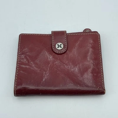 Cartera pasaporte de cuero genuino FOSSIL roja doble pliegue cierre a presión bolsillo para monedas 5x4 Foto 1 de 4