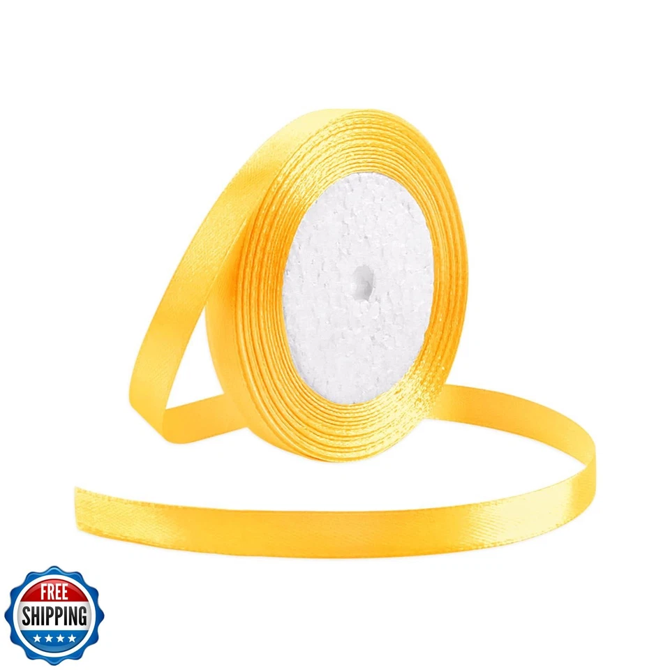 25 Yard Yellow Satin Ribbon Roll, 3/8 Inch Fabric Ribbon for Craft Bows Rose  - Image 1 of 4