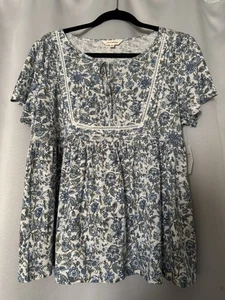 Lucky Brand Floral Babydoll Top Pin tucked with Tie And Ladder Inset Size M - Bild 1 von 11