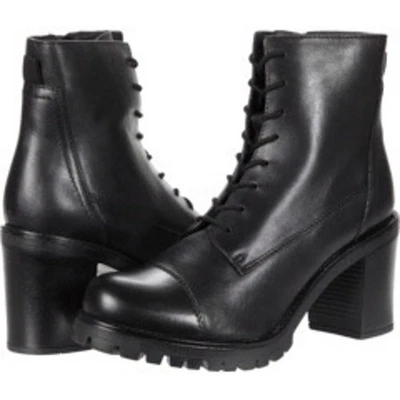 Spring Step Women's Damarys Black Leather Lace Up Heeled Combat Boots - Size 38 - Image 1 of 4