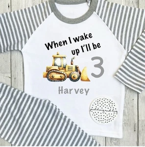 when i wake up i will be one, two, three Four, Five birthday Pyjamas Digger Pjs - Picture 1 of 1