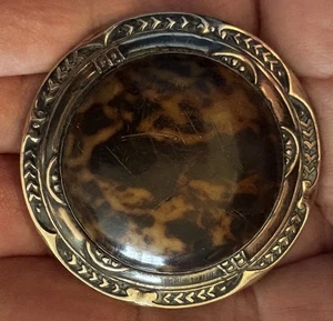 Huge  VINTAGE   Variegated  CELLULOID   &  Metal  Dome  BUTTON  -  W-182 - Picture 1 of 5