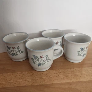 Chantilly Fleur de Lune Tazza Caffè Gres Bianco Tazze Giappone Bordo Blu Set di 4 - Foto 1 di 10