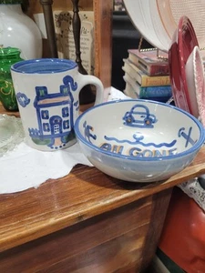 M.A. Hadley Mug/Bowl Pottery Hand Painted Folk Art Country HOUSE 10 oz All Gone - Picture 1 of 5