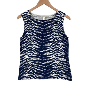 Coldwater Creek Tank Top Womens Medium Blue White Animal Print Silk Sleeveless - Picture 1 of 12