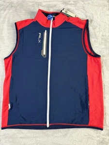 Gilet Ralph Lauren RLX uomo taglia media golf full zip traspirante elasticizzato blu rosso nuovo con etichette - Foto 1 di 8