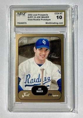 2002 Joe Mauer RC! Just Prospects Gold Parallel HOF Rookie Card—GEM MINT 10! - Image 1 of 2