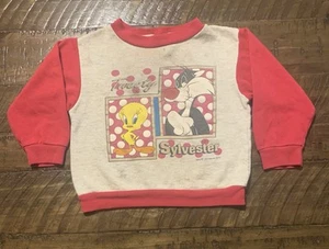 Vintage 1993 Tweety & Sylvester Sweatshirt Size 4T Hot Pink Raglan USA Thrashed - Picture 1 of 8