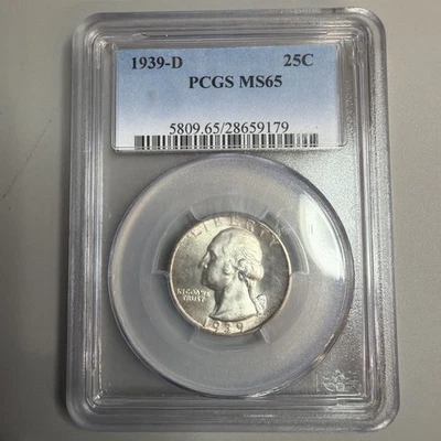 Moeda de 25 centavos de prata 1939-D Washington MS65 PCGS - Imagem 1 de 4