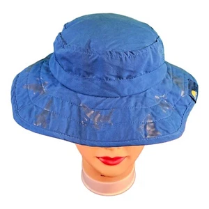 Sun Protection Zone Blue Shark Print All Over Wide Brim Youth Sun Hat 50+UPF - Picture 1 of 6