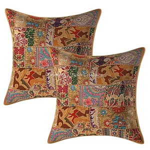 Indian Cotton Abstract 24 x 24 Vintage Patchwork Bohemian Couch Pillow Covers - Picture 1 of 4