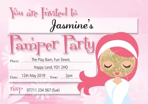 PAMPER PARTY PERSONALISED BIRTHDAY PARTY INVITES Invitations Pack of 10 - Picture 1 of 2