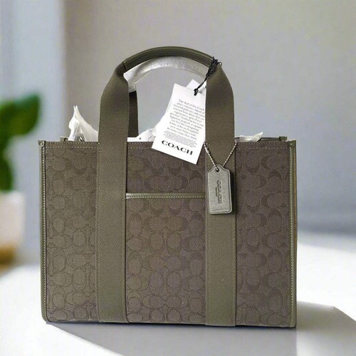 Borsa Coach Smith media firmata jacquard pelle oliva CY368 tracolla OGPKG