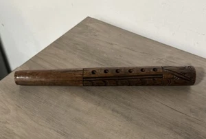 Vintage 12 In. Hand Carved Wooden Flute - Picture 1 of 6