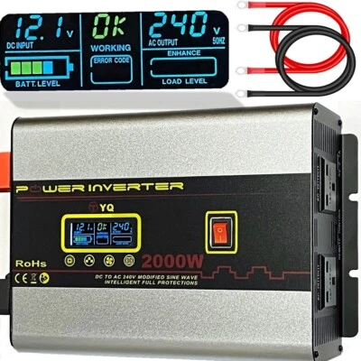 YQ Power Inverter 12V to 240V 2000W 4000W Caravan Microwave Converter USB LCD - Image 1 of 4