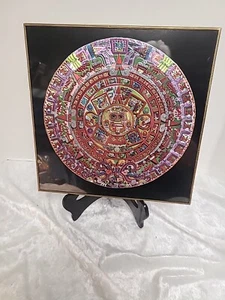 Placa colgante de pared calendario maya de latón y esmalte azteca de México - Imagen 1 de 7