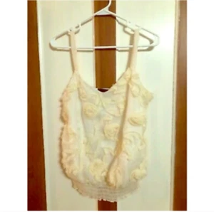 Spaghetti strap blouse w/flowers; size L - Picture 1 of 3
