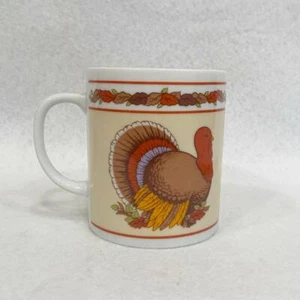 Vintage 1986 George Good Fabrizio Thanksgiving Turkey White Ceramic Coffee Mug - Picture 1 of 8