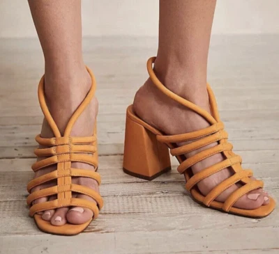 Sandalia de tacón Free People Colette naranja con correa talla 10 para mujer Foto 1 de 4
