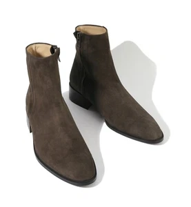 Botas al tobillo Firenze Atelier hechas a mano marrón oscuro de gamuza puntiaguda con cremallera - Imagen 1 de 14