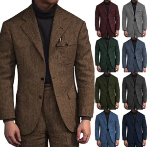 Herrenanzug Tweed Fischgräte Jacke Blazer Smoking Sakko Business Hochzeit Custom - Picture 1 of 18