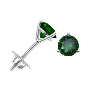 1.05 Ct Emerald Martini Stud Earrings Lab 14k White Gold Screw Back Pierced - Picture 1 of 7