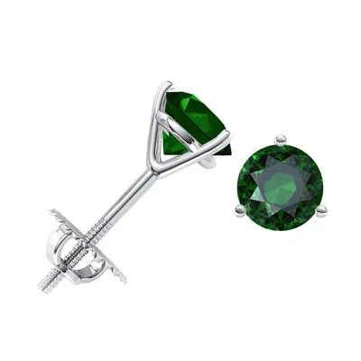 1.05 Ct Emerald Martini Stud Earrings Lab 14k White Gold Screw Back Pierced - Image 1 of 4