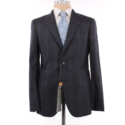 Traje de dos piezas Boglioli nuevo con etiquetas lana/seda/efectivo talla 48R EE. UU. 38R azul/marrón/negro a cuadros Foto 1 de 4