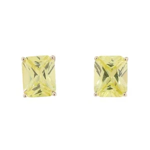 5.80 TW Emerald Cut Lab Created Lemon Quartz Stud Earrings 10K Yellow Gold - Picture 1 of 7