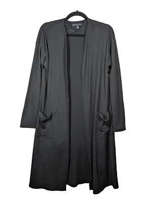 Cárdigan plumero Joan Vass para mujer talla grande negro manga larga bolsillos tejido acanalado Foto 1 de 4