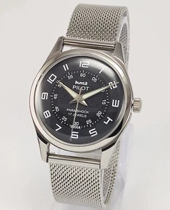 HMT Pilot Gray Dial Skeleton Back 17 Jewels Hand Winding Wrist Watch For Men's - Picture 1 of 8