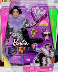 NIB 2021 BARBIE EXTRA ASIAN DOLL #14 SILVER FASHION PIZZA PURSE DALMATION PUPPY+ - Picture 1 of 14