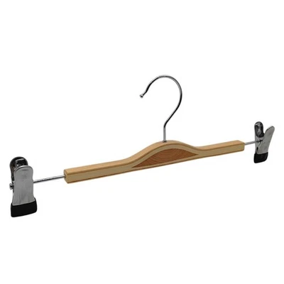 SHOPLINES SUPPLIES LIMITED ADJ Natur Holz Hosenrock Hosenbügel mit Clips Chrom Haken - 32cm Posten
