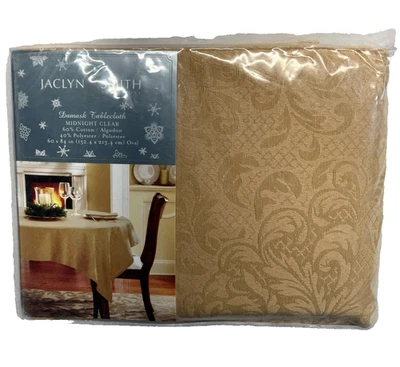 Jaclyn Smith Gold Damask ~ Midnight Clear ~ Tablecloth ~ 60"x84" Oblong NOS - Image 1 of 4