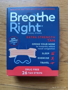 Breathe Right Nasal Strips Extra Strength Tan 26pc Stop Snoring Sleep Exercise - Picture 1 of 5