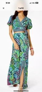 Lilly Pulitzer Sailynn Maxi Set Top Crop Top Skirt Sunshine Jungle Green Small - Picture 1 of 15