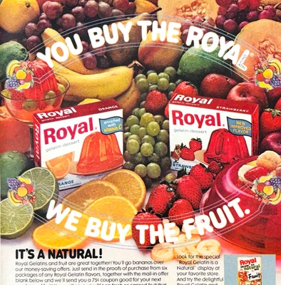 Publicidad de postre Royal Gelatin 1977 bocadillos vintage pudín DWW13D Foto 1 de 2