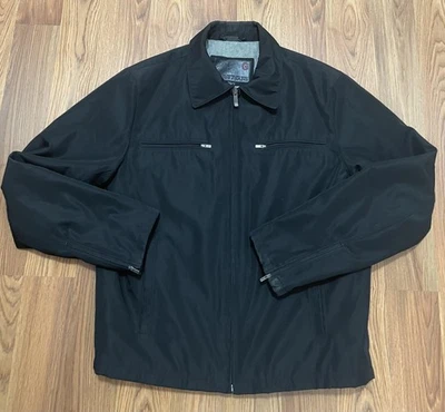 Guess Jeans Jacket Mens Small Black Collared Full Zip Lined Zip Cuffs Pockets - Image 1 of 4