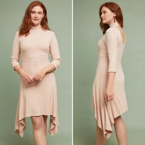 Anthropologie Ribbed Knit Midi Dress Light Pink Asymmetrical Mock New Medium - Picture 1 of 12