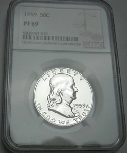 1959 Proof Franklin 90 % Silver Half Dollar Pf 69 NGC Certified Proof 69 - Picture 1 of 10