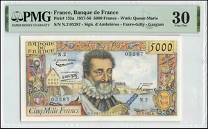 Banknote France 1957 P-135 1000 Francs Henri IV PMG 30 - Picture 1 of 4