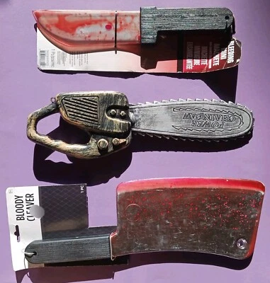 Halloween Plastic Machete Chainsaw Cleaver Costume Accessory Lot of 3 Free Ship  - Image 1 of 4