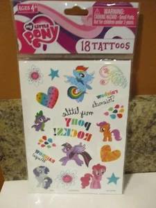 My Little Pony 18 tatuajes temporales MLP 2014 Hasbro arco iris pony corazón flores - Imagen 1 de 2