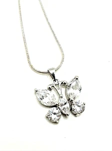 Süße Sterlingsilber & Kristall Strass Schmetterling Anhänger Halskette 17" - Bild 1 von 10