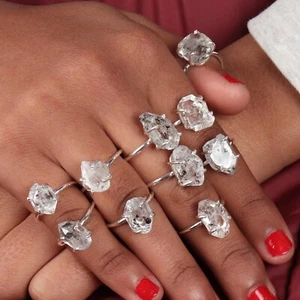 Raw Herkimer Diamond Rings Sterling Silver Natural Crystal Quartz Gift Jewelry - Picture 1 of 8