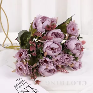 Ramo de boda nupcial blanco flor falsa seda artificial rosas peonía decoración del hogar☋ - Imagen 1 de 23