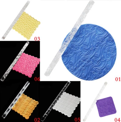 Transparent Acrylic Rolling Pin Embossed Wave Note Clay Texture Fondant Tool  - Image 1 of 4