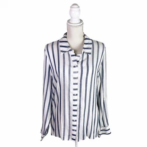 Blusa INC para mujer a rayas con botones blanca azul hilos plateados metálicos talla XL - Imagen 1 de 7